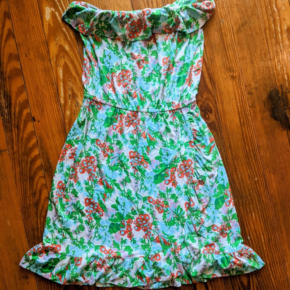 Lilly Pulitzer Strapless Ruffle Dress Bee in Your Bonnet Medium